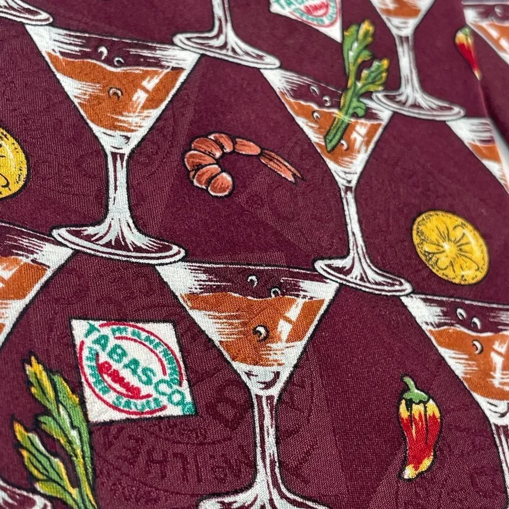 Tabasco Mens‎ SHRIMP COCKTAIL Necktie Imported Silk Burgundy USA Made